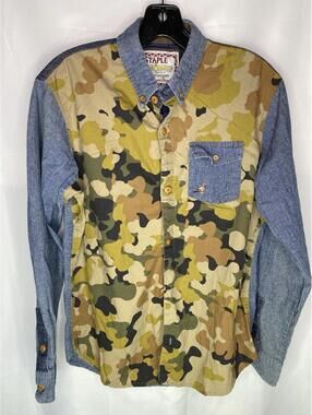 Staple Pigeon Brand Denim Camo Button Up Shirt Mens Medium Country Western
